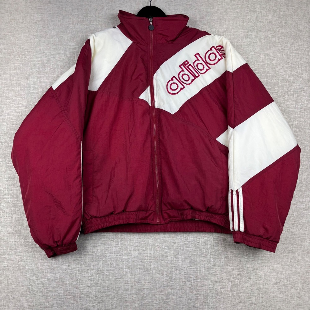 Vintage Adidas Windbreaker Jacket Mens Large Burgundy White Spellout Track Zip